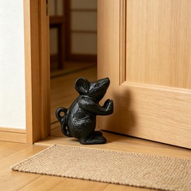 Cast Iron Mouse Door Stopper, Rustic Heavy Duty Rat Doorstop, Black Mouse Bookend Decorative Statue, Animal Door Wedge for Home Office Patio Yard Garden Farmhouse,2.4 Ib