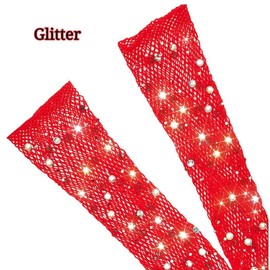 Aularso Women's Rhinestone Mesh Glove Long Fishnet Gloves Sparkle Giltter Gloves Elbow Stretchy Glove for Costume Accessories (Red)