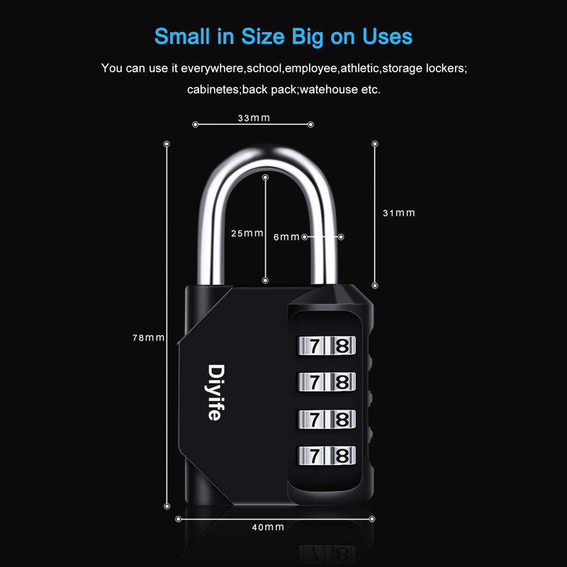 Combination Padlock, [3 Pack] Diyife 4 Digit Lock Combination, Padlock