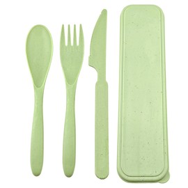 Lecute Juego de Cubiertos Portátiles con Estuche Incluye Tenedor, Cuchillo y Cuchara, Material Biodegradable Fibra de Trigo Escolar Oficina Viaje Camp