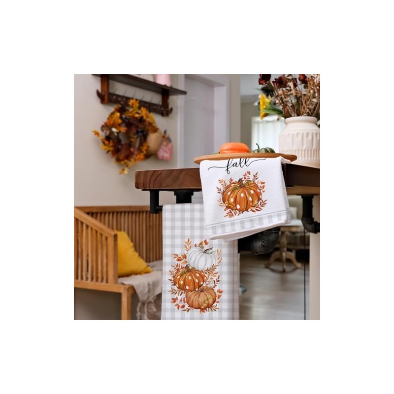 Kinearcharms Toallas de Cocina Calabaza Naranja otoño Juego de 2-43x66