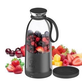 Buzveuya Portable Blender, Small Blender for Smoothies and Shakes, Personal Blender with 6 Blades, Rechargeable, Travel Lid, 17 oz for Outdoors, Camping, Office and Kitchen (Black)