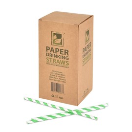 Earth's Natural Alternative Paper Straw, Green Stripe, 250 Count, 7.75" Length, 6mm Diameter