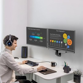 HIPPOFLEX Dual Monitor Wall Mount for 17-32 inch Screens, 2 Monitor Arms with Gas Spring System Each Carries up to 17.6lbs, Full Motion, Height Adjustable Tilt, Swivel, Rotate, VESA 75x75 or 100x100mm