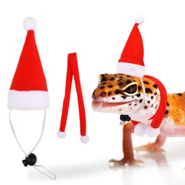 HIXNUG 2Pcs Reptile Lizard Christmas Outfit Santa Hat with Scarf Red Cute Xmas Outfit Christmas Pet Clothing for Xmas Outfit Accessories