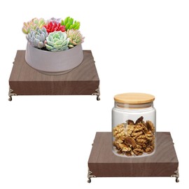 JINGHANGER 2 Stück Holzsockel Ständer mit Metallfüßen Holz Podest Deko Regal Quadratischer Display Ständer Hölzerne Riser Rustikale Farmhouse Vintage Sockel für Küche Esszimmer 12x12x2,2cm