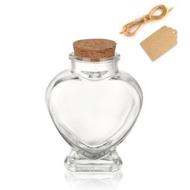 WHJY 2 pack 5oz Glass Jars with Cork Lids Decorative Glass Jars with Label Tag and String Heart Shaped Glass Containers for Anniversary DIY Art Craft Wedding Home Decor