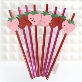 8 Pc Disposable Strawberry Drinking Paper Straws - Party Supplies With Strawberry Paper Straws - Unique Two Colors Strawberry-Themed Paper Straws - Strawberry Paper Straws For Birthday
