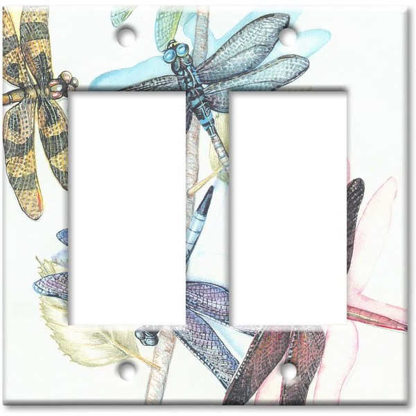 Art Plates - Double Gang Rocker OVERSIZE Switch Plate/OVER SIZE Wall Plate - Dragonflies