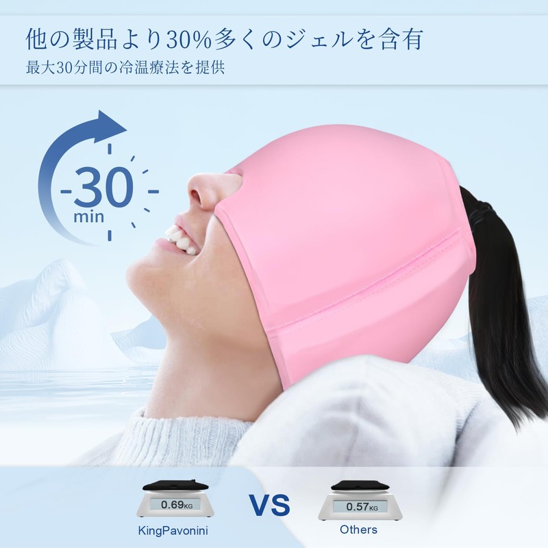 KingPavoniniアイシングジェル アイスキャップ 調節可能頭囲 頭 冷やす グッズ 繰り返し使用可 無臭 男女兼用 より長く保温