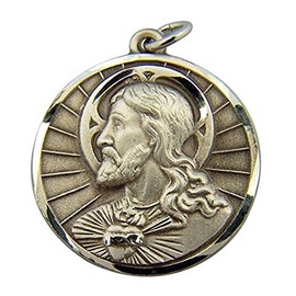 HMHReligious Sterling Silver Round 1Inch Jesus Christ Scapular Religious Medal Pendant