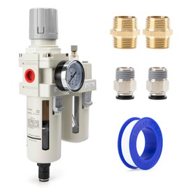 EBEIZZI 1/2" NPT Compressed Air Filter| Regulator Lubricator Combo |Water/Oil Trap Separator |Gauge(0-150 psi) | Poly Bowl | Auto Drain | Bracket - 3 in 1 Two Unit