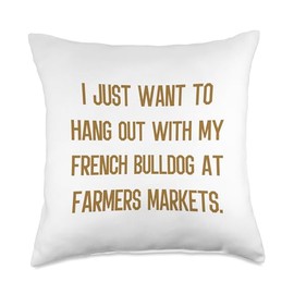 Farmers Markets & French Bulldog Dogs Co. French Bulldog Farmers Market 70s Retro Dog Lover Throw Pillow, 18x18, Multicolor