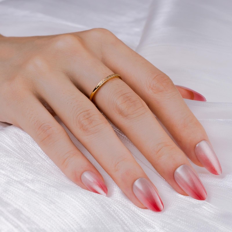 Hkanlre Uñas postizas almendradas brillantes, tamaño mediano, uñas postizas francesas