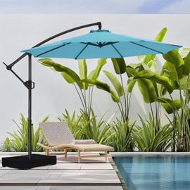 HOMSHADE 10ft Offset Patio Umbrella with Base Included, Cantilever Offset Hanging Patio Outdoor Market Umbrella UPF50+ UV Protection with Easy Tilt and Crank for Pool Deck and Garden (Light Blue)