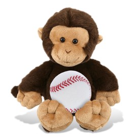 DolliBu Monkey Stuffed Animal with Baseball Plush - Soft, Huggable Monkey, Great Gifts for Kids Who Love Baseball, Cute Wild Animal Plush with Plush Baseball Toy for Kids, Adults - 9 Inches