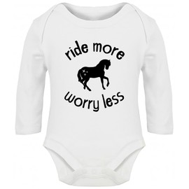 Hippowarehouse Ride More Worry Less Baby Vest Bodysuit (Long Sleeve) Boys Girls White