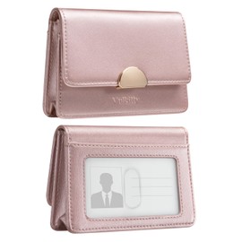 Vulkitty Business Card holder for Women PU Leather Business Card Case Travel Business Name Card Organizer, up to Hold 30 cards(Pearl Pink)