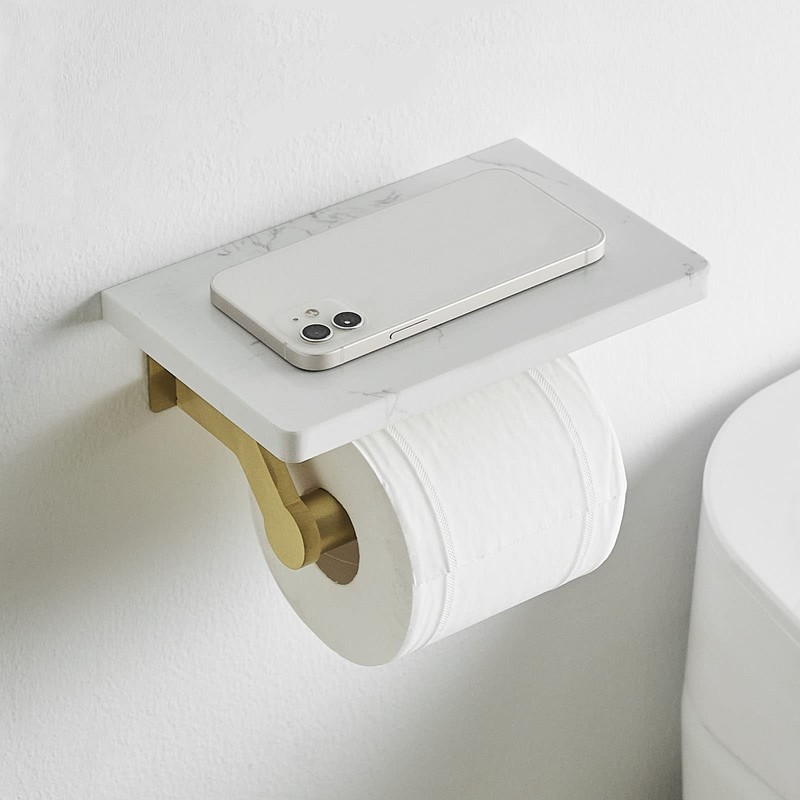 Hoimpro Brushed Gold Aluminum Toilet Paper Holder with White Natural