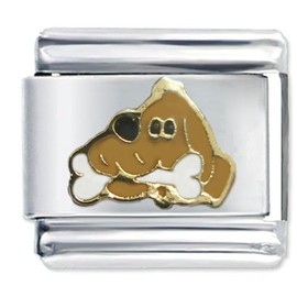 Quiges - 9 mm Italian Style Charm Module Stainless Steel Dog with Bone for Italian Bracelets, Copper