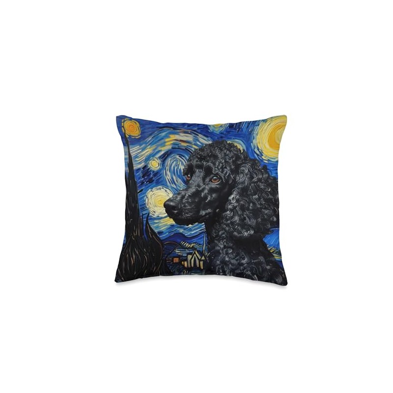 Poodle Dog Van Gogh Style Starry Night Throw Pillow