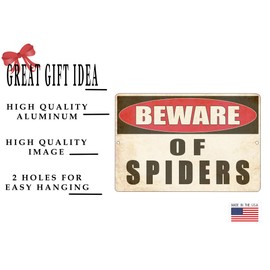 Rogue River Tactical Funny Sarcastic Metal Tin Sign Wall Decor Man Cave Bar Yard Wall Warning Beware of Spiders