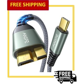 AINOPE USB C to Micro B Nylon Braided External Hard Drive Cord 10Gbps, Grey