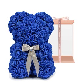 ASENVER Hand Made Artificial Flowers Rose Bear Pure Color for Valentine Birthday and Mother's Day with a 10" Pink Gift Box (Royal Blue)