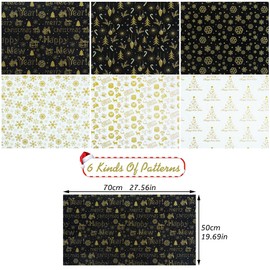 Rancco Christmas Wrapping Paper w/ 4 Pcs Gift Tag Stickers, 6 Metallic Glossy Gift Wrapping Paper w/Snowflake, Candy Cane, Christmas Trees, Happy New Year Pattern for Xmas Gift Wrap, 27.6x19.7"/sheet