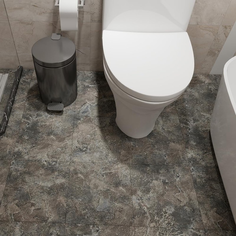 Peel and Stick Floor Tile Dark Gray Marble Vinyl Flooring