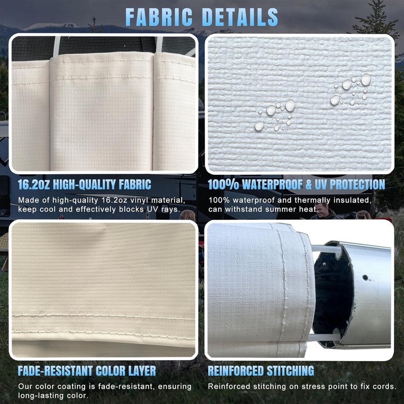 CYLAND RV Awning Fabric Replacement,18.5oz Outdoor Vinyl Camper Trailer Motorized