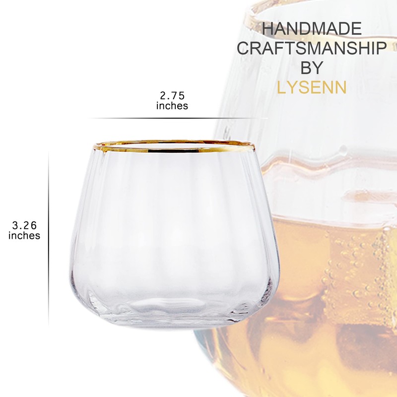 Lysenn Stemless Wine Glasses Set of 4 - Premium Hand