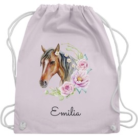 Geschenk mit Namen personalisiert by Shirtracer - Gym Bag Backpack – Horse – Horse Head Name I Horse Motif I Gift Horse Girl, 02 Pastel Pink