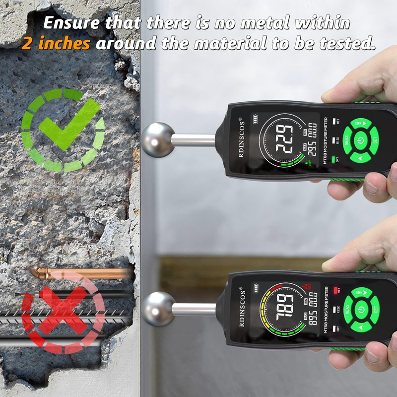 RDINSCOS MT68 Pinless Moisture Meter for Walls and Floors, Non-Invasive