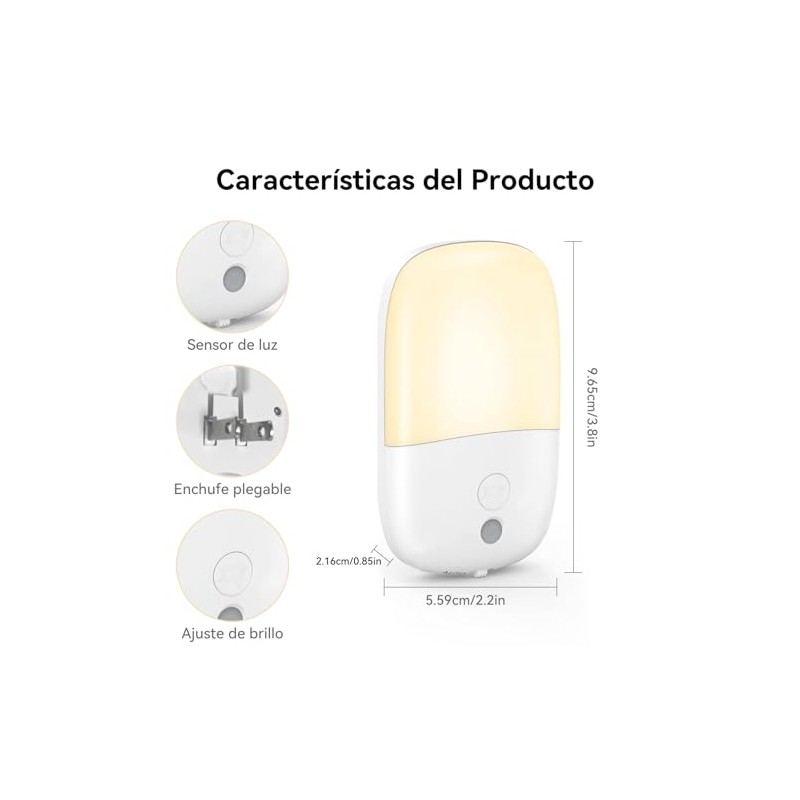 2 Lámparas de Noche con Sensor de Luz, Detecta Automáticamente