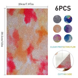 Winwild Pack of 6 Plotter Film Textile Glitter Tie-dyeing Flex Film Plotter Textile Heat Transfer Vinyl 30.5 x 20 cm PU Transfer Film Plotter Film Vinyl for Textiles, DIY, Fabrics