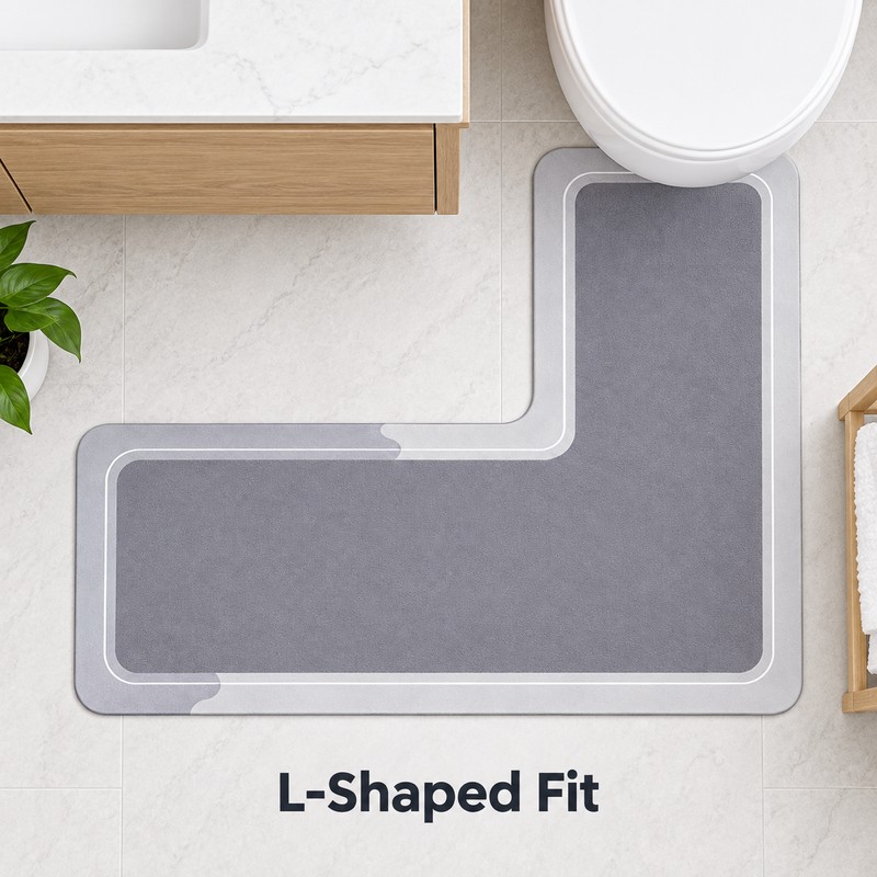L-Shaped Diatomaceous Earth Bathroom Mat for Shower Entry – Absorbent