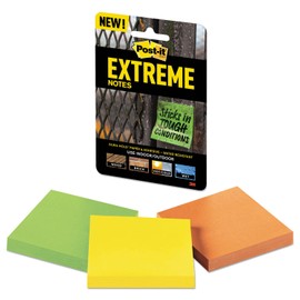 Post-it Extreme Notes, Works Outdoors, Removes Cleanly, 100X The Holding Power, Green, Orange, Yellow, 3 in x 3 in, 3 Pads/Pack, 45 Sheets/Pad (EXTRM33-3TRYMX)