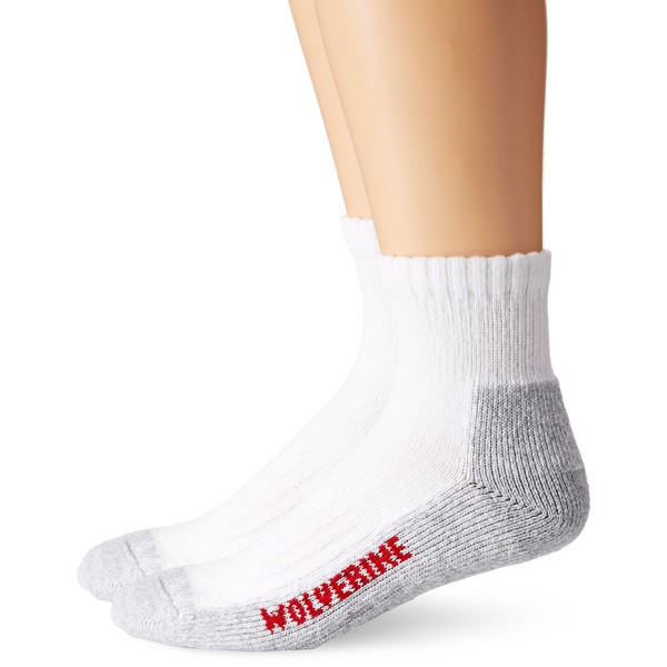 Wolverine Men's 2 Pack Steel Toe Quarter Socks, White, Sock Size:10-13/Shoe Size: 9-13