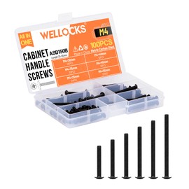 WELLOCKS Cabinet Handles Screws | M4 25-50mm Machine Screws Assortment | Flat Disc Head Phillips Screws Set Metal | for Cabinet Drawer Knobs (ASD150B) | Black Zinc | Pack of 100