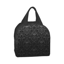 Hulnulnu Gothic Black Skull Insulated Lunch Bag Reusable Lunch Box Portable Cooler Lunch Boxes Waterproof Lunch Tote for Picnic Office Work