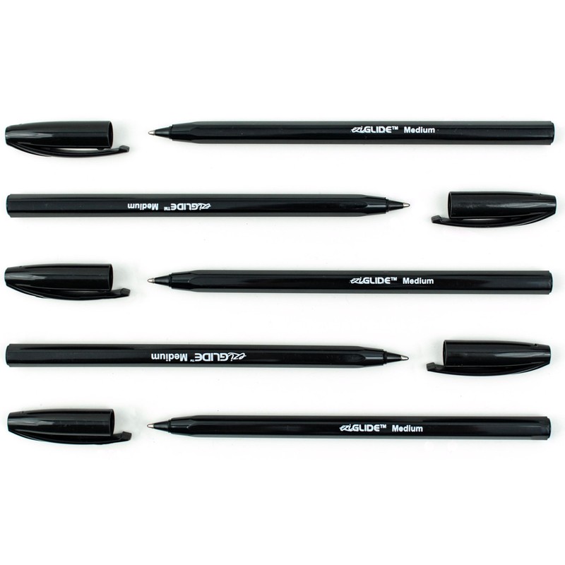 Eziglide Ballpoint Black Pen, Pack of 10 Ballpoint Pens, Smooth