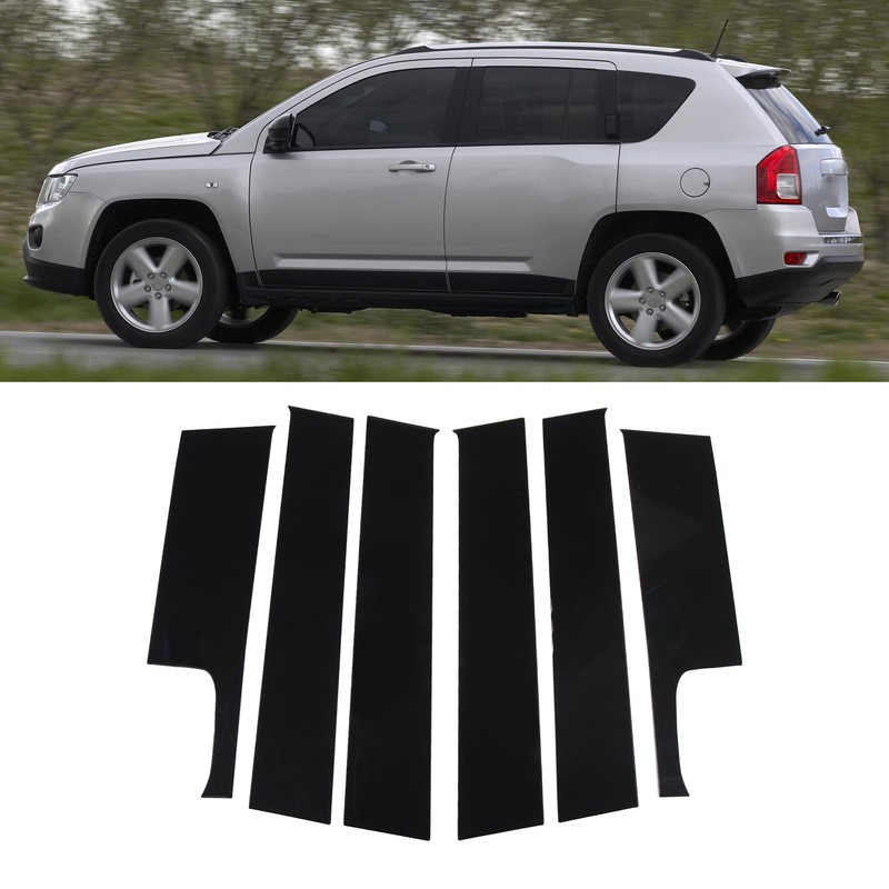 6Pcs B Pillar Posts Trim Glossy Black Firm Paste Exterior