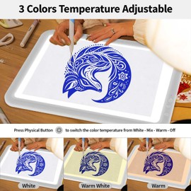 Rechargeable Super Bright Light pad A4 with Padded Case,6 Level Dimming Light Board for Weeding Vinyl,3 Color Temperatures Light Table,Light Box for Tracing, Diamond Painting