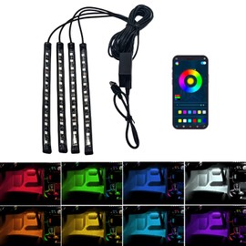 QKWL LED Multi-Color Music Car Interior, Ambient Lighting, Floor Lights, Car Lights, High Brightness, Gradient Mode Fits Most Sedans, SUVs, Trucks, and Vans (48LED, APP+USB)