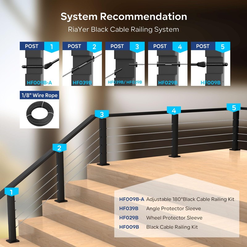 RiaYer Cable Railing Kit Hardware System for Deck Stairs, T316