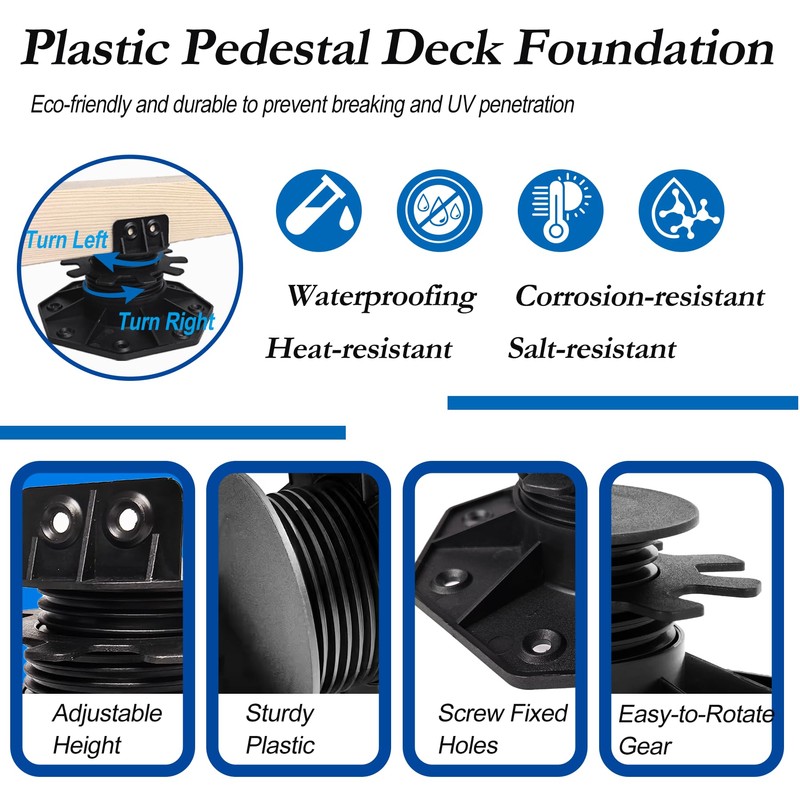 Adjustable Deck Support with Hidden Deck Fasteners, 10 PCS Pedestal