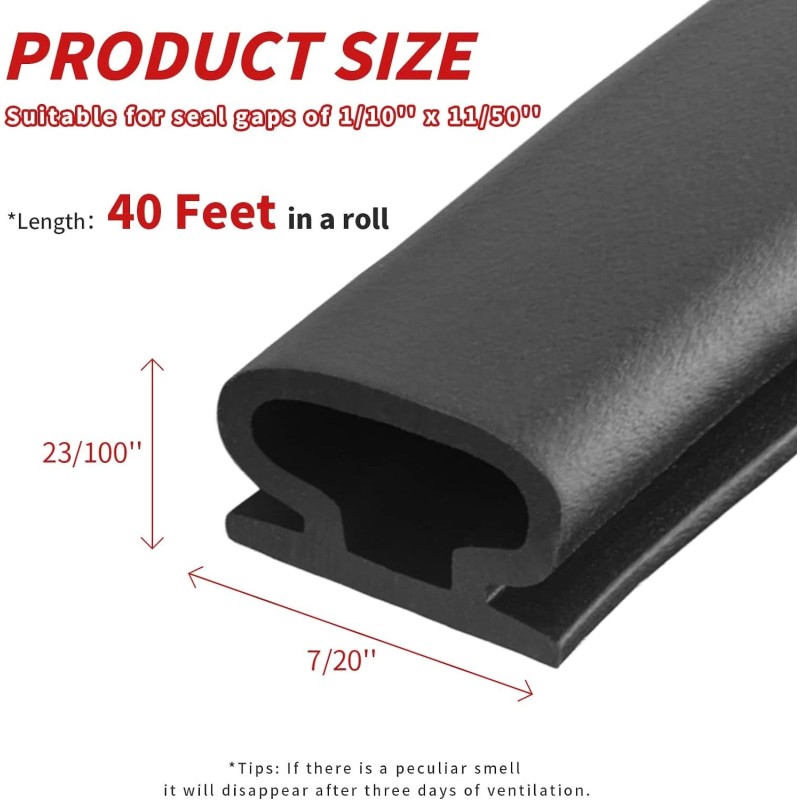 Fingwerk 40 Feet Rubber Weather Stripping Door Seal Strip, 40Ft,