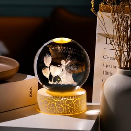 8cm 3D Fairy and Flower Crystal Ball with LED Lamp Base Collectible Paperweight Ornaments, Fairy Gifts for Women Girls for Christmas Birthday