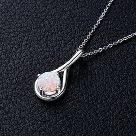 YUNKAI Sterling Silver Opal Necklace, Round Cut 8MM Infinity Opal Gemstone Pendant October Birthstone White Gold Plated, Birthday Christmas Mothers Day Fine Jewelry Gifts for Her
